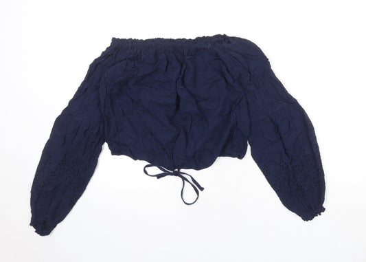Hollister Womens Blue Viscose Cropped Blouse Size XS Off the Shoulder