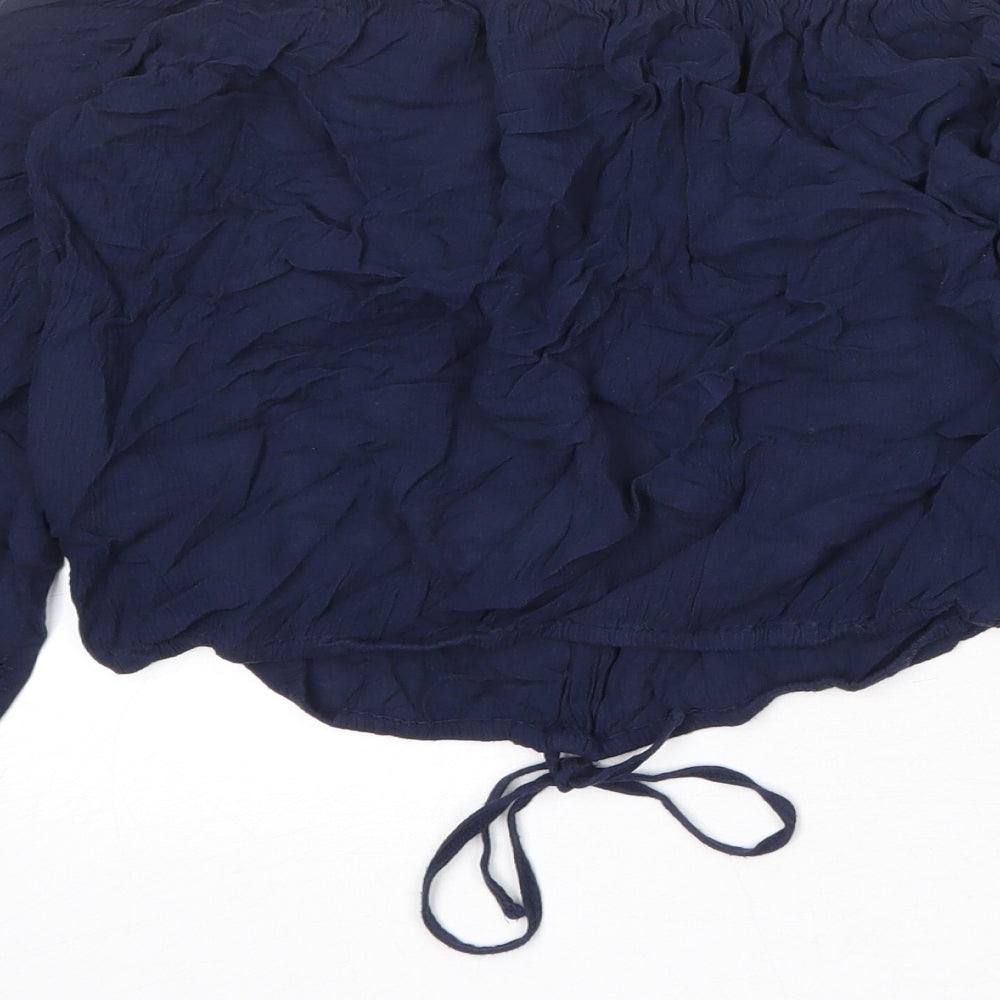 Hollister Womens Blue Viscose Cropped Blouse Size XS Off the Shoulder
