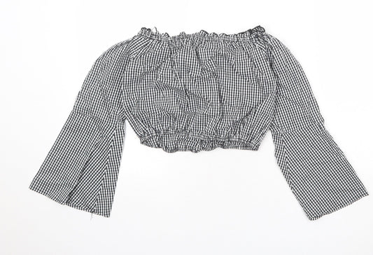 Pull&Bear Womens Black Geometric Cotton Cropped Blouse Size S Off the Shoulder