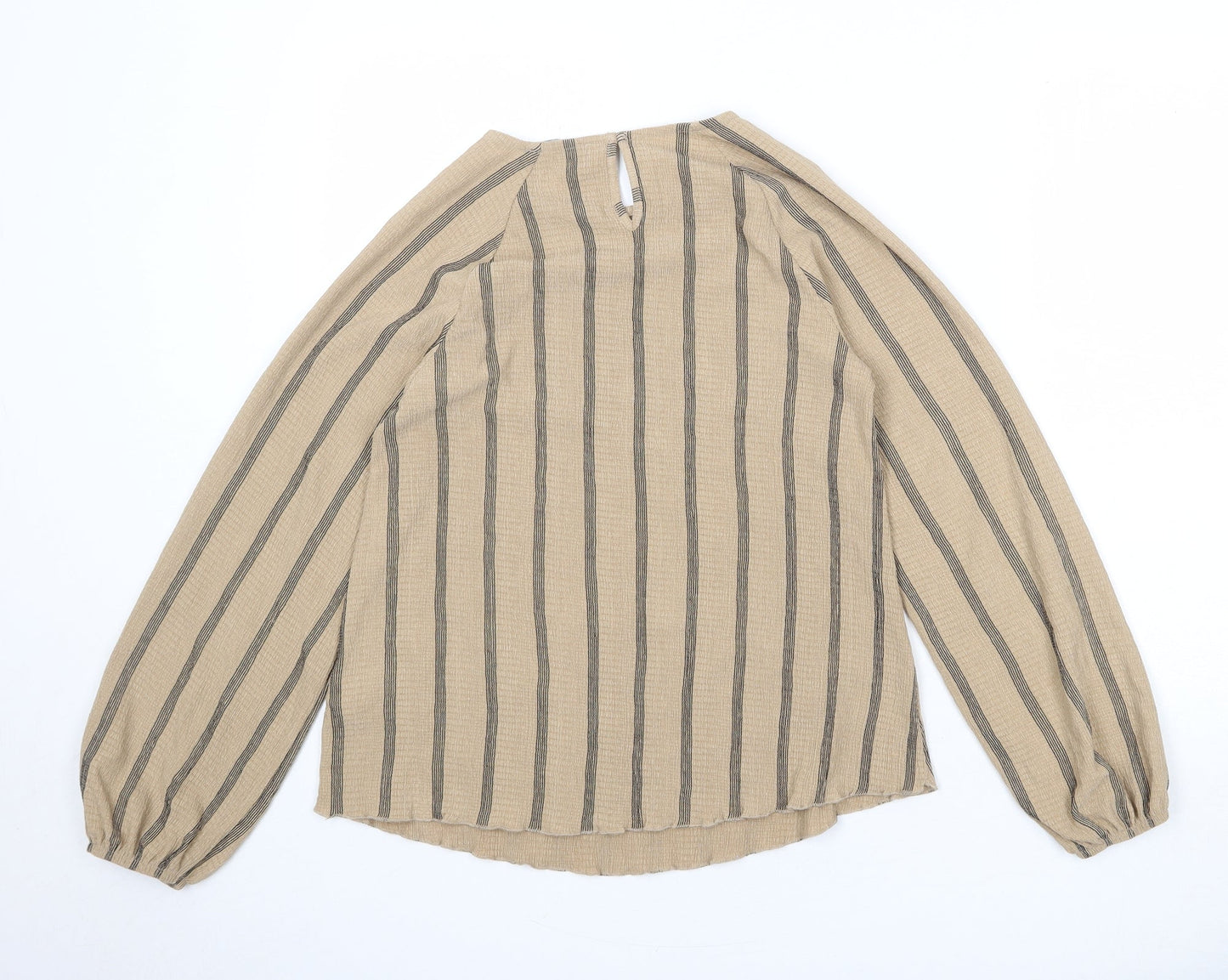 Marks and Spencer Womens Brown Striped Polyester Basic Blouse Size 6 Round Neck