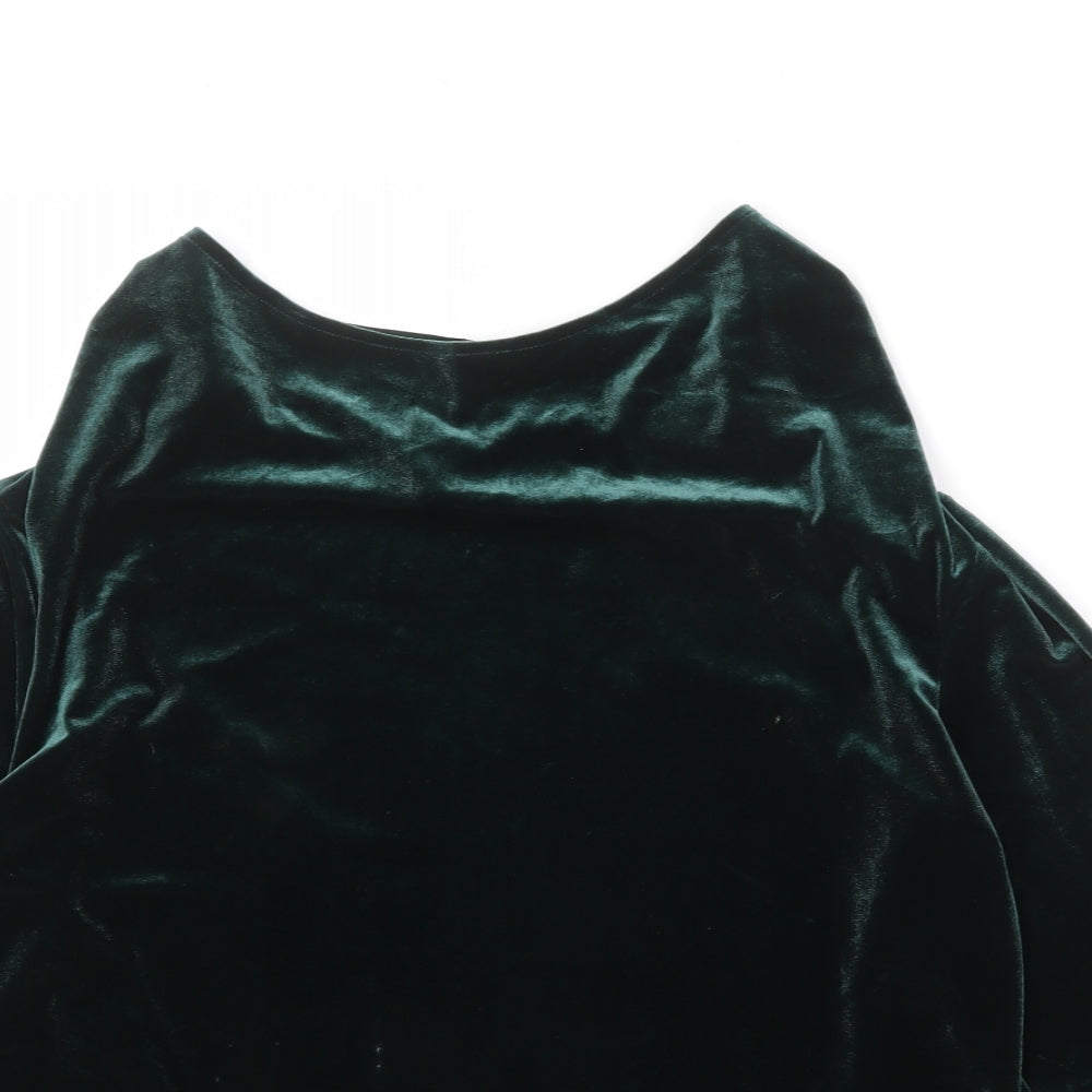 Lands' End Womens Green Polyester Basic T-Shirt Size M Cowl Neck