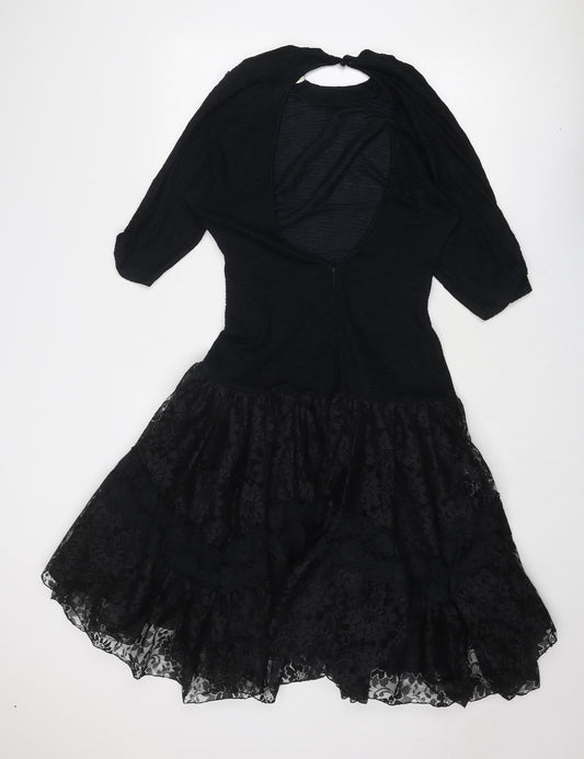Fashion Style Womens Black Floral Polyamide Fit & Flare Size 10 Round Neck Zip