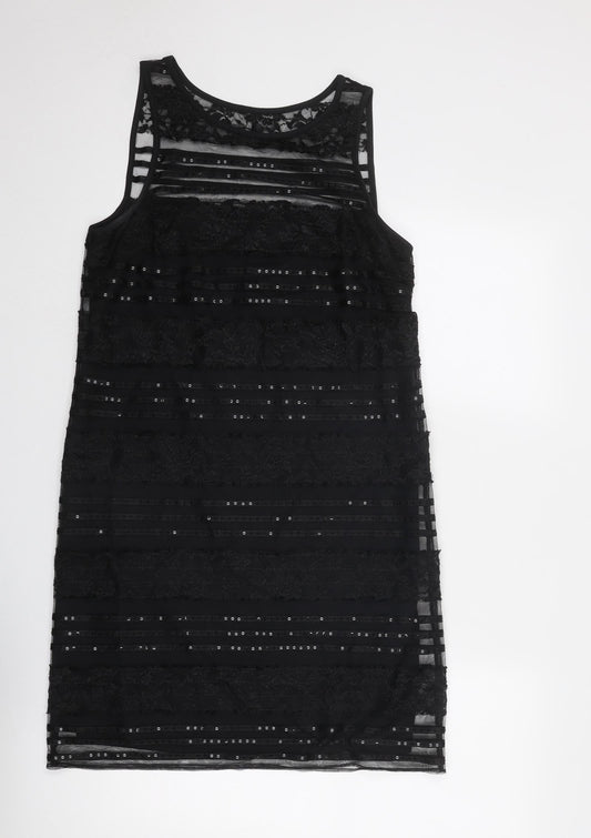 Scarlett Nite Womens Black Geometric Polyester Shift Size 8 Round Neck Pullover