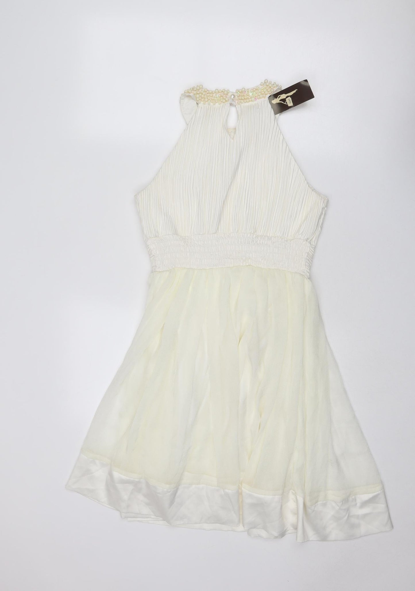 Toi Et Moi Womens Ivory Polyester Fit & Flare Size M Round Neck Button