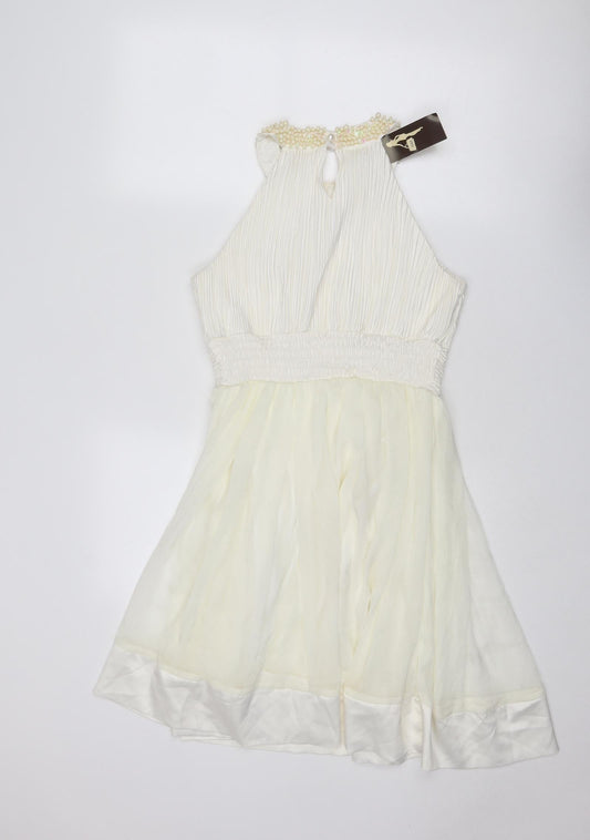Toi Et Moi Womens Ivory Polyester Fit & Flare Size M Round Neck Button