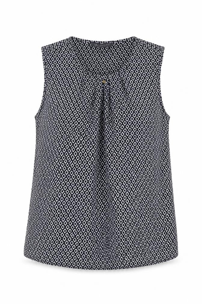Marks and Spencer Womens Blue Geometric Polyester Basic Tank Size 6 Round Neck