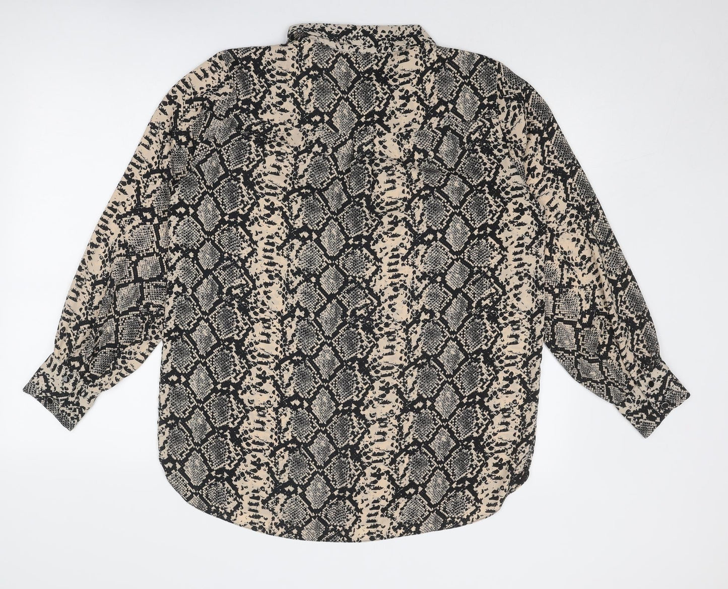 M&Co Womens Beige Animal Print Polyester Basic Blouse Size 14 Collared - Snake Skin Print