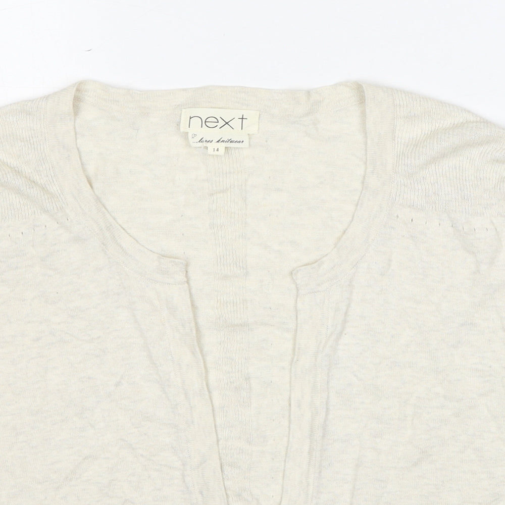 NEXT Womens Beige V-Neck Cotton Cardigan Jumper Size 14