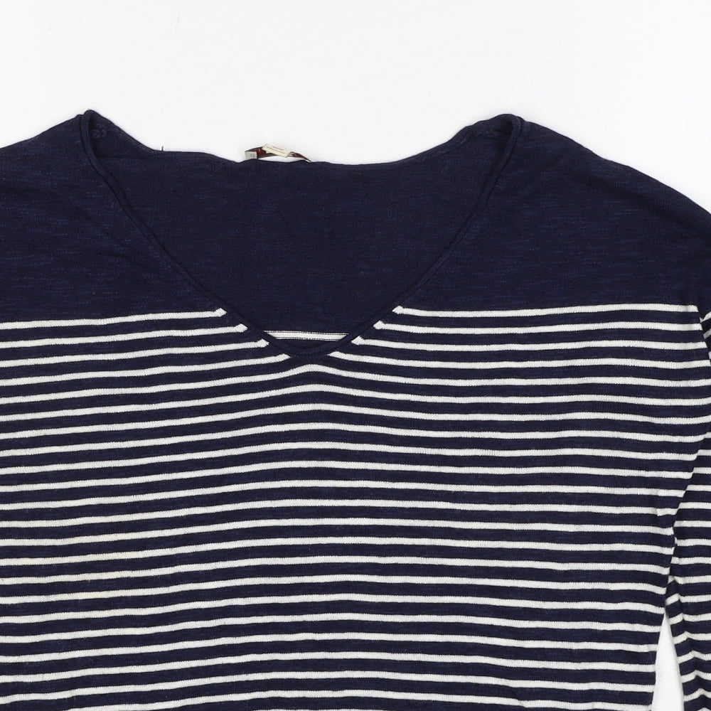 Gap Womens Blue V-Neck Striped Cotton Pullover Jumper Size XS