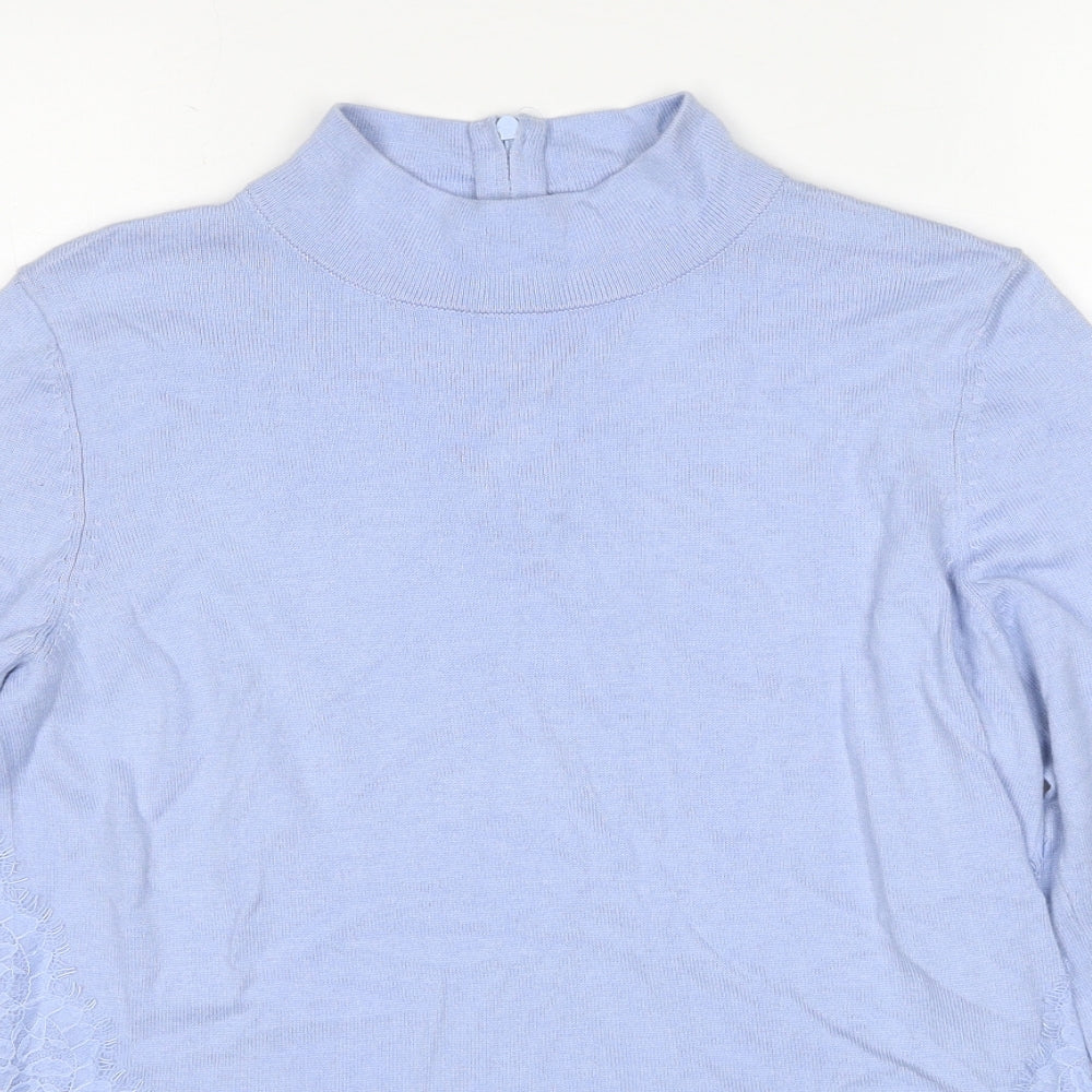 Coast Womens Blue High Neck Polyamide Pullover Jumper Size S - Lace Detail