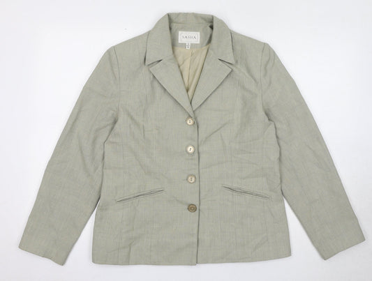 Sasha Womens Beige Geometric Jacket Blazer Size 14 Button