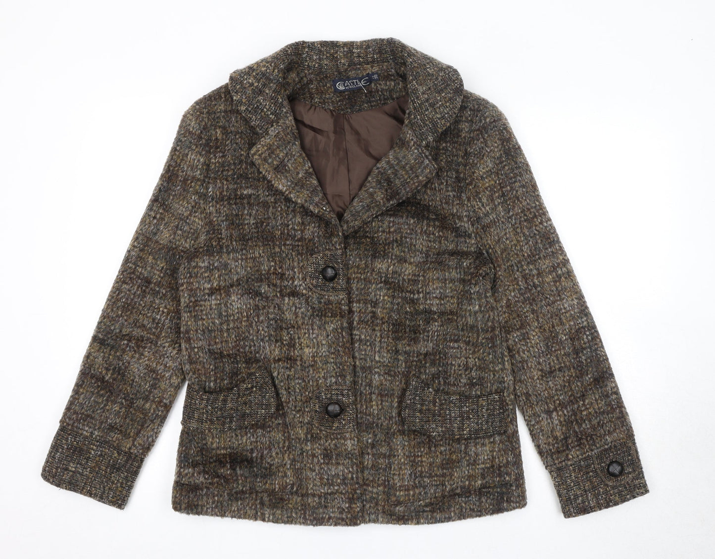 Castle Womens Brown Geometric Jacket Size 12 Button