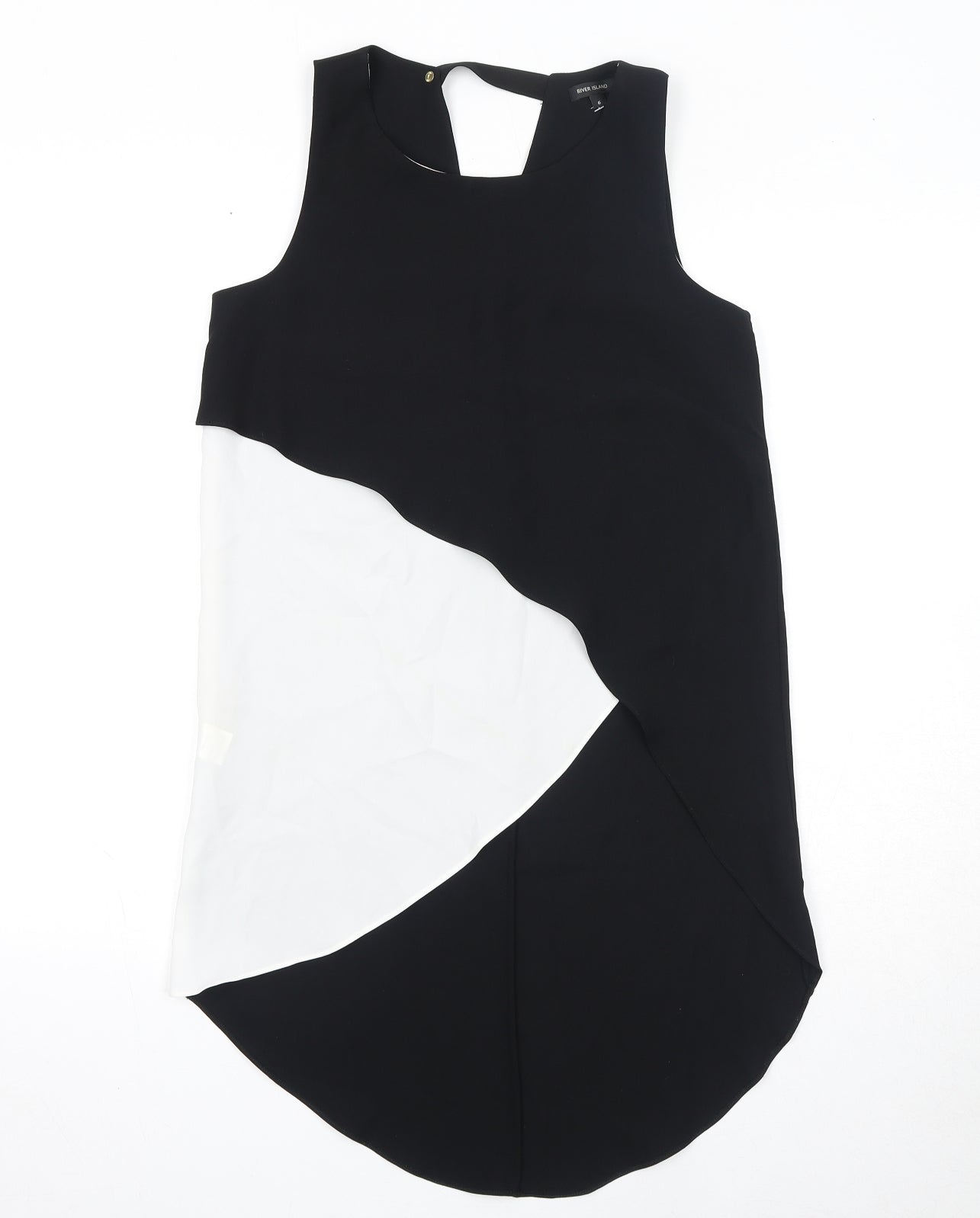 River Island Womens Black Geometric Polyester Basic Tank Size 6 Round Neck