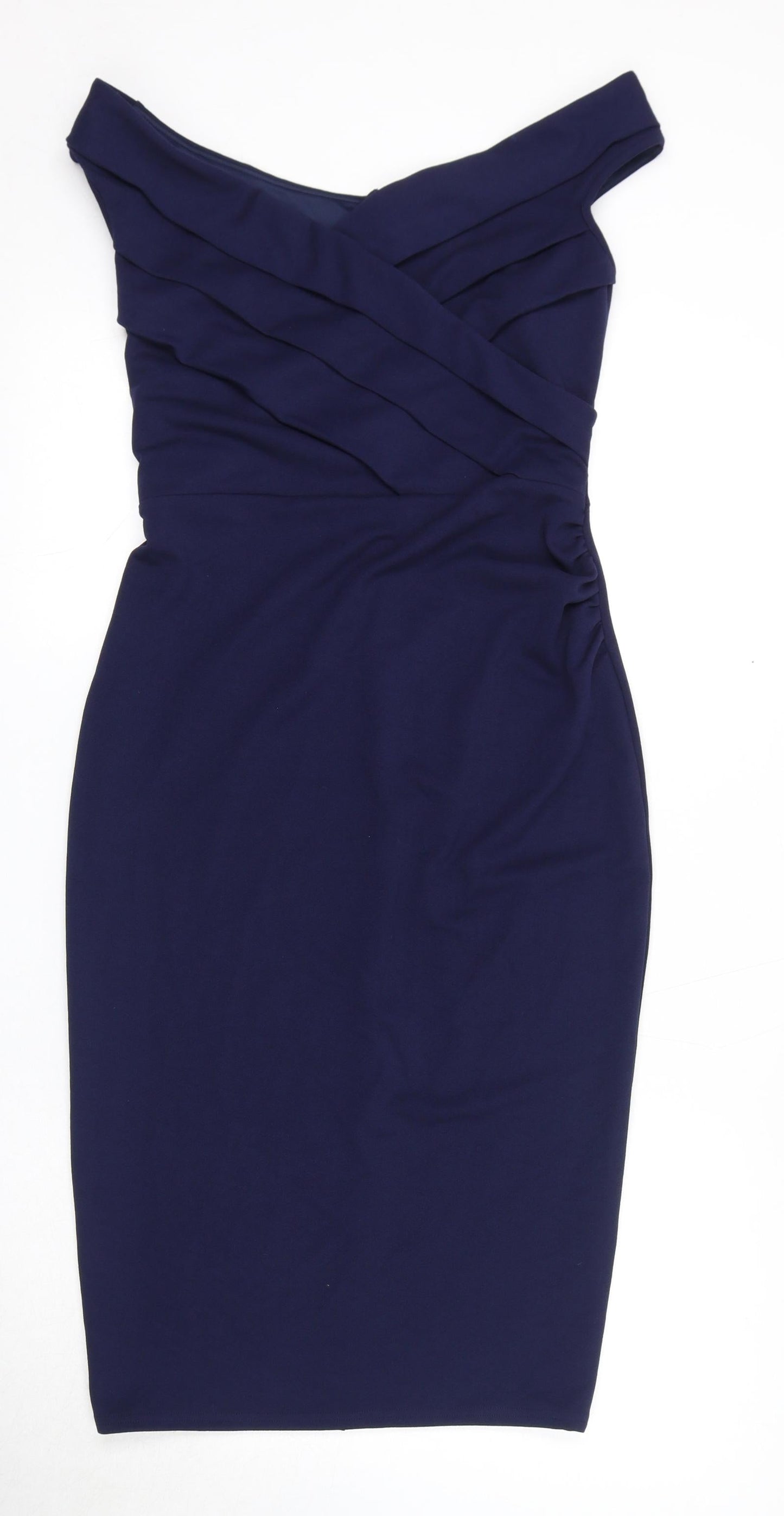 Sistaglam Womens Blue Polyester A-Line Size 10 Off the Shoulder Zip