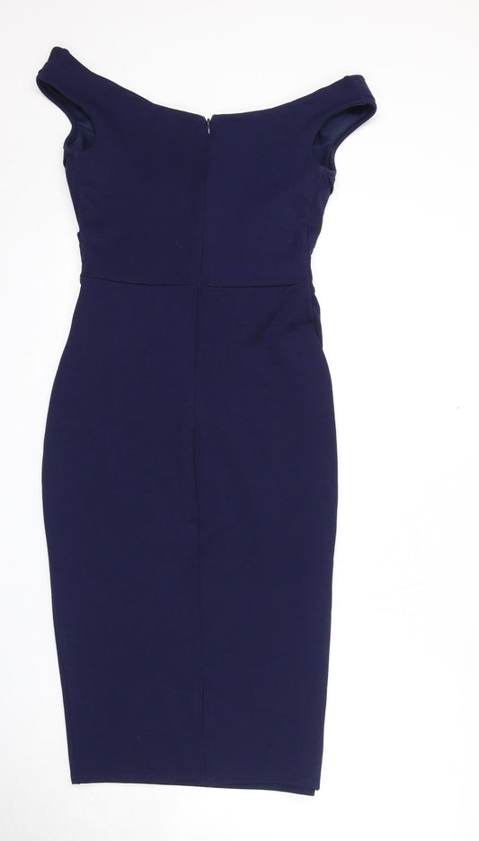 Sistaglam Womens Blue Polyester A-Line Size 10 Off the Shoulder Zip