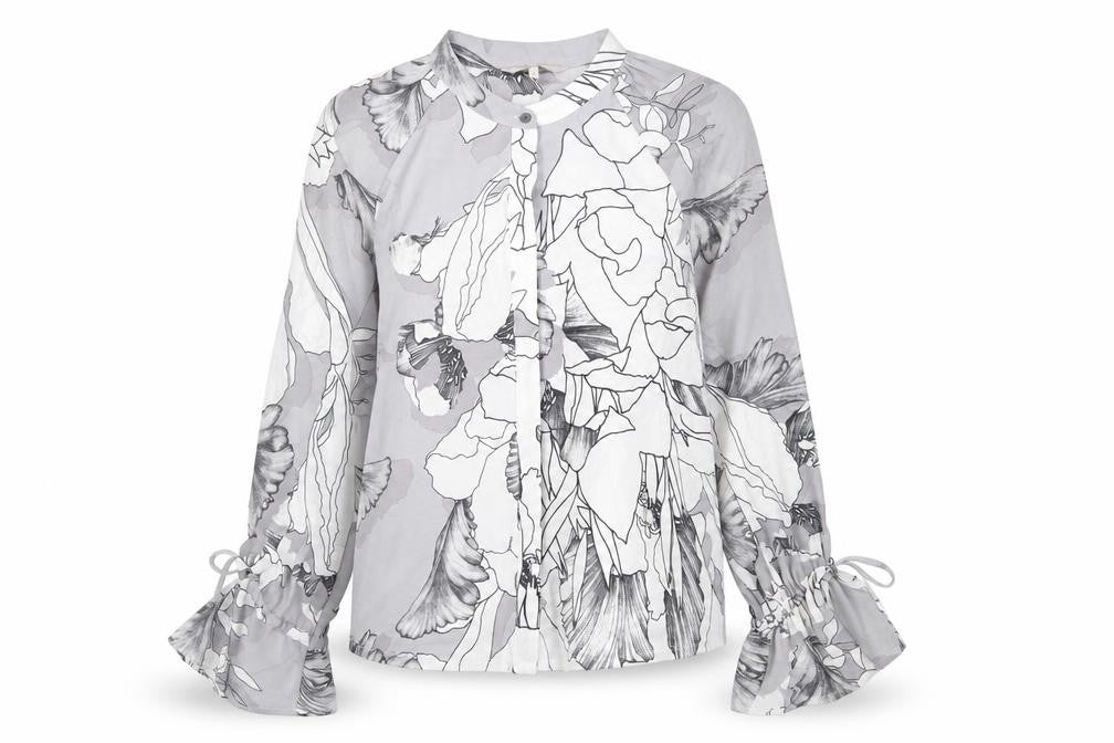 NEXT Womens Grey Geometric Polyester Basic Blouse Size 8 Round Neck