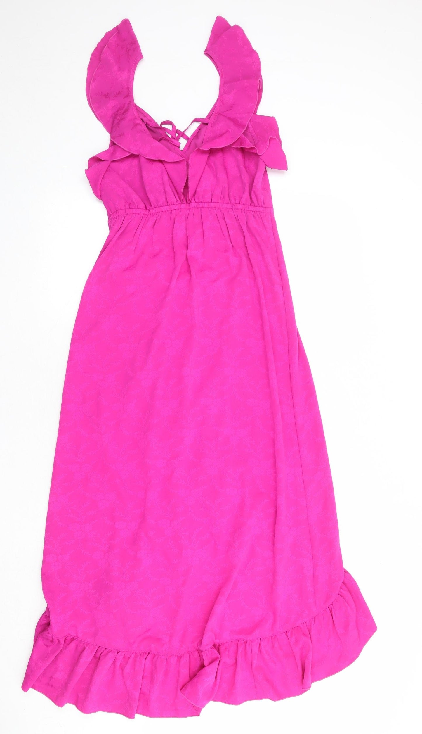 Topshop Womens Pink Polyester Maxi Size 6 V-Neck Tie