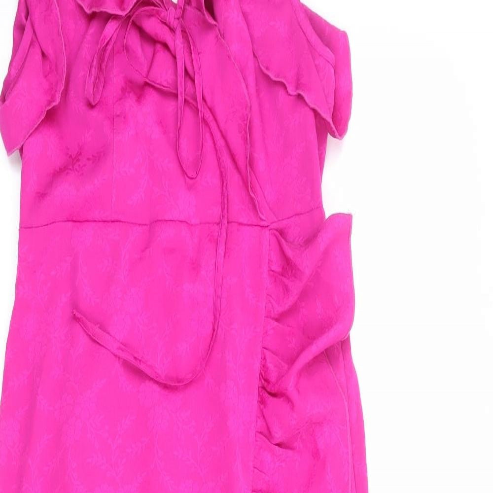 Topshop Womens Pink Polyester Maxi Size 6 V-Neck Tie