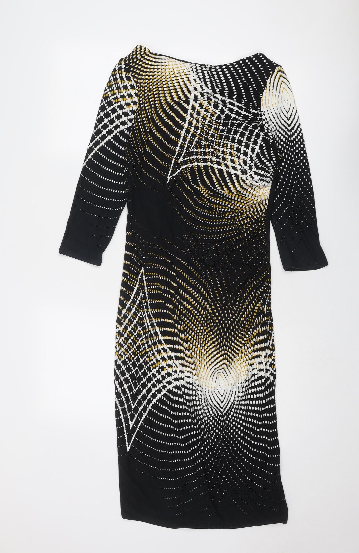 Principles Womens Black Geometric Viscose A-Line Size 12 Boat Neck Pullover