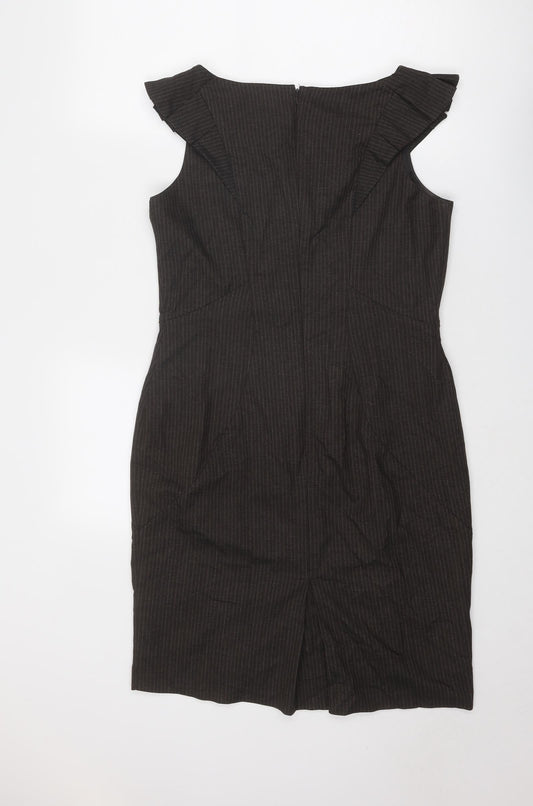Warehouse Womens Brown Polyester Shift Size 14 Round Neck Zip