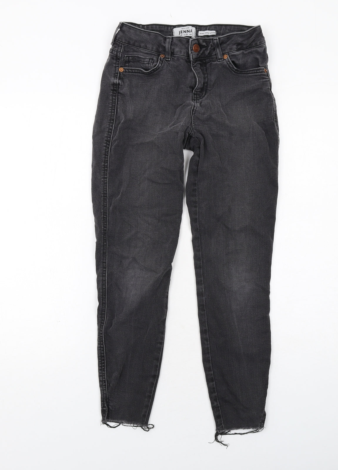 New Look Womens Grey Cotton Skinny Jeans Size 8 Regular Zip - Distressed Hems