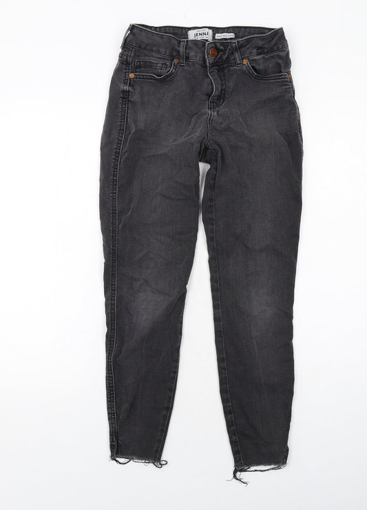 New Look Womens Grey Cotton Skinny Jeans Size 8 Regular Zip - Distressed Hems