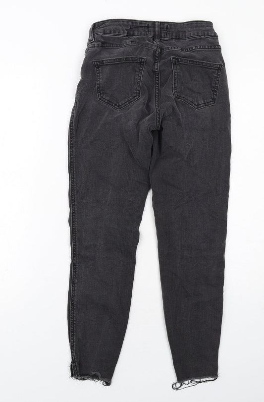 New Look Womens Grey Cotton Skinny Jeans Size 8 Regular Zip - Distressed Hems