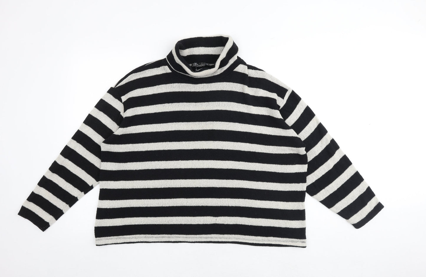 Zara Womens Black Mock Neck Striped Polyester Pullover Jumper Size M