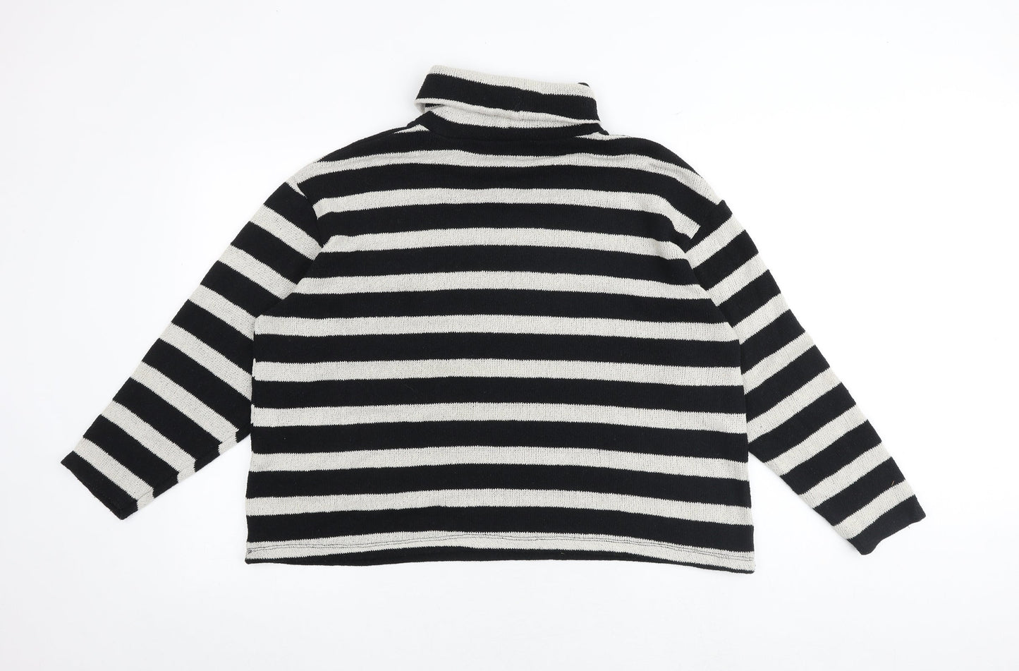 Zara Womens Black Mock Neck Striped Polyester Pullover Jumper Size M