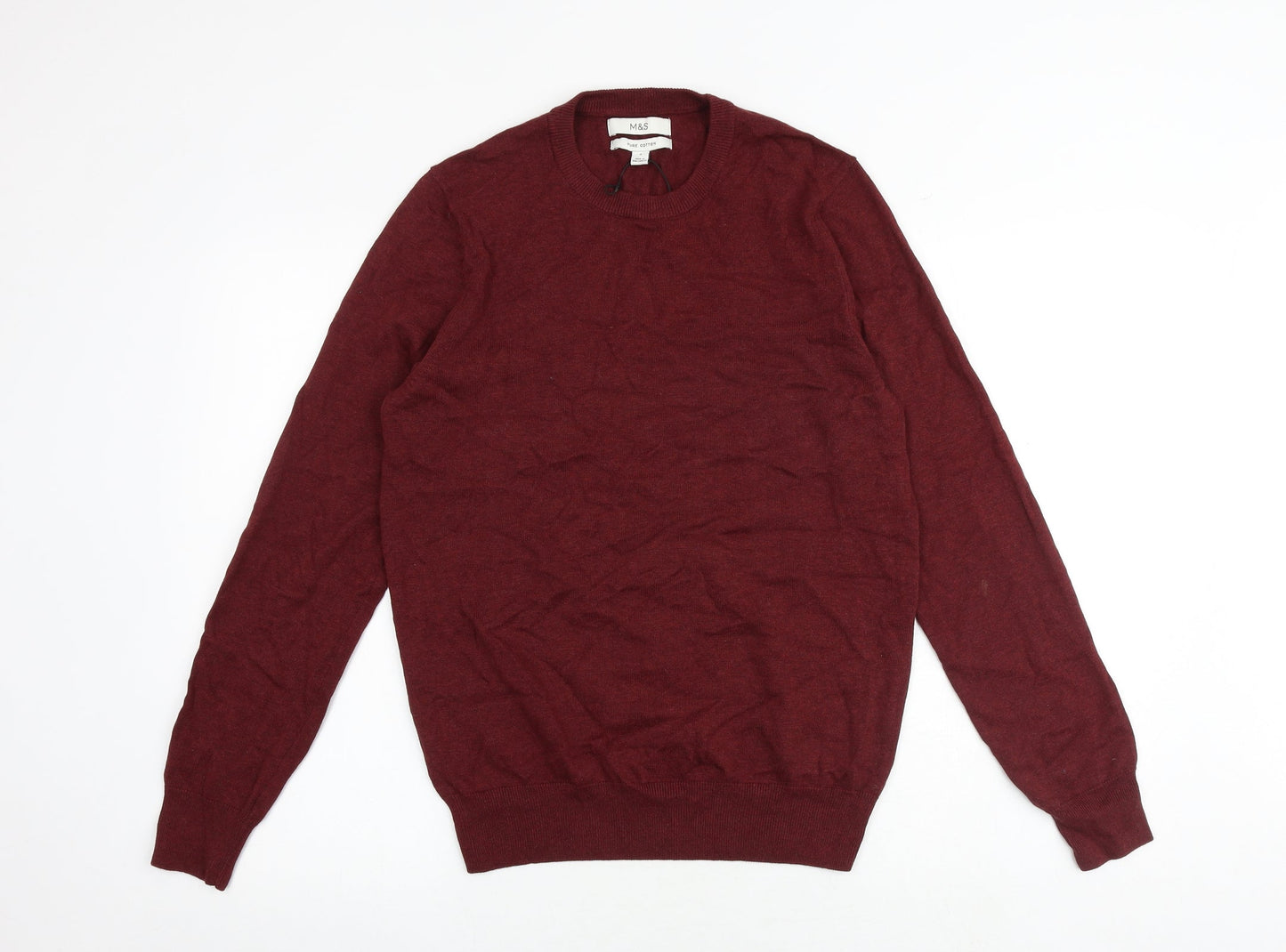 Marks and Spencer Womens Red Round Neck 100% Cotton Pullover Jumper Size S