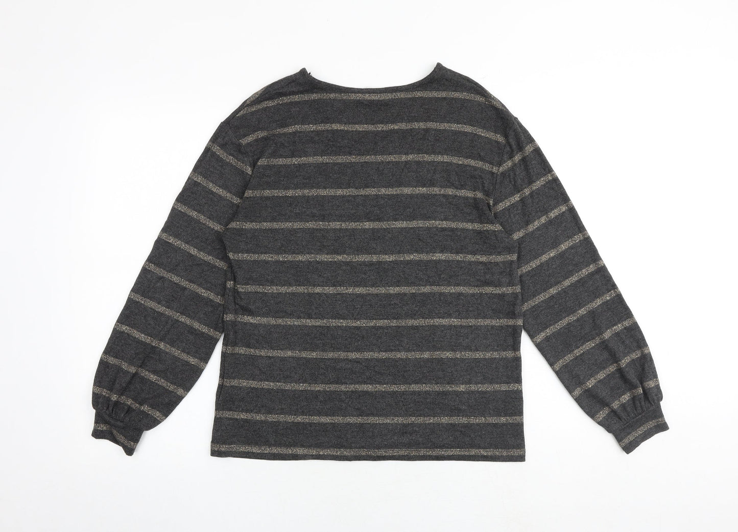 Marks and Spencer Womens Grey V-Neck Striped Viscose Pullover Jumper Size 8