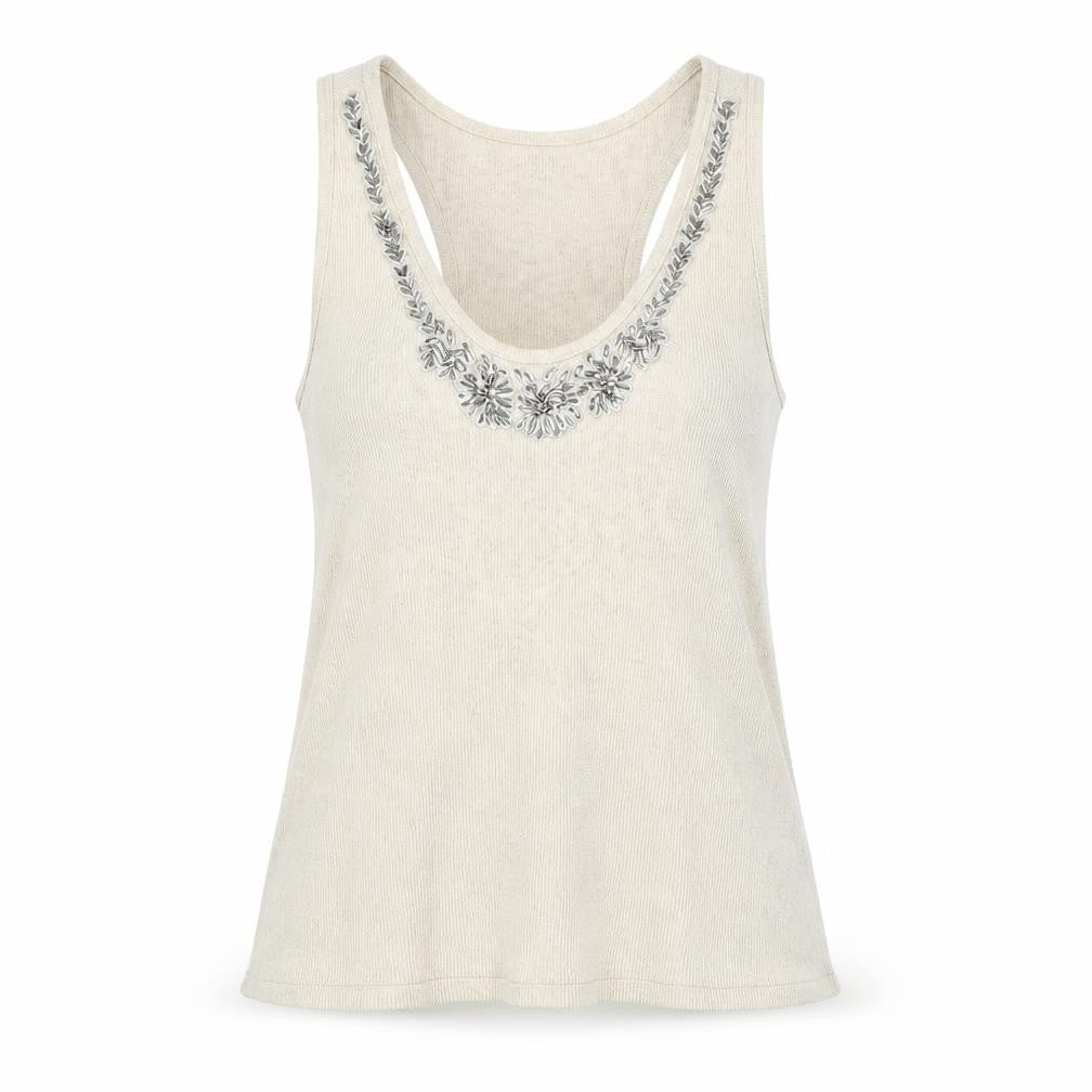 Marks and Spencer Womens Beige Cotton Basic Tank Size 10 Scoop Neck