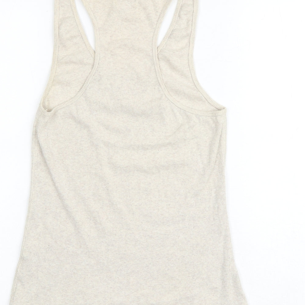 Marks and Spencer Womens Beige Cotton Basic Tank Size 10 Scoop Neck