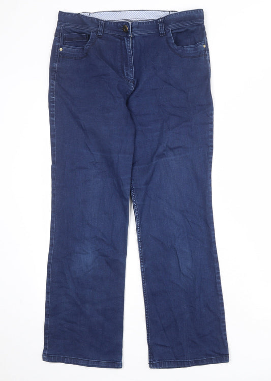 Classic Womens Blue Cotton Bootcut Jeans Size 32 in Regular Zip