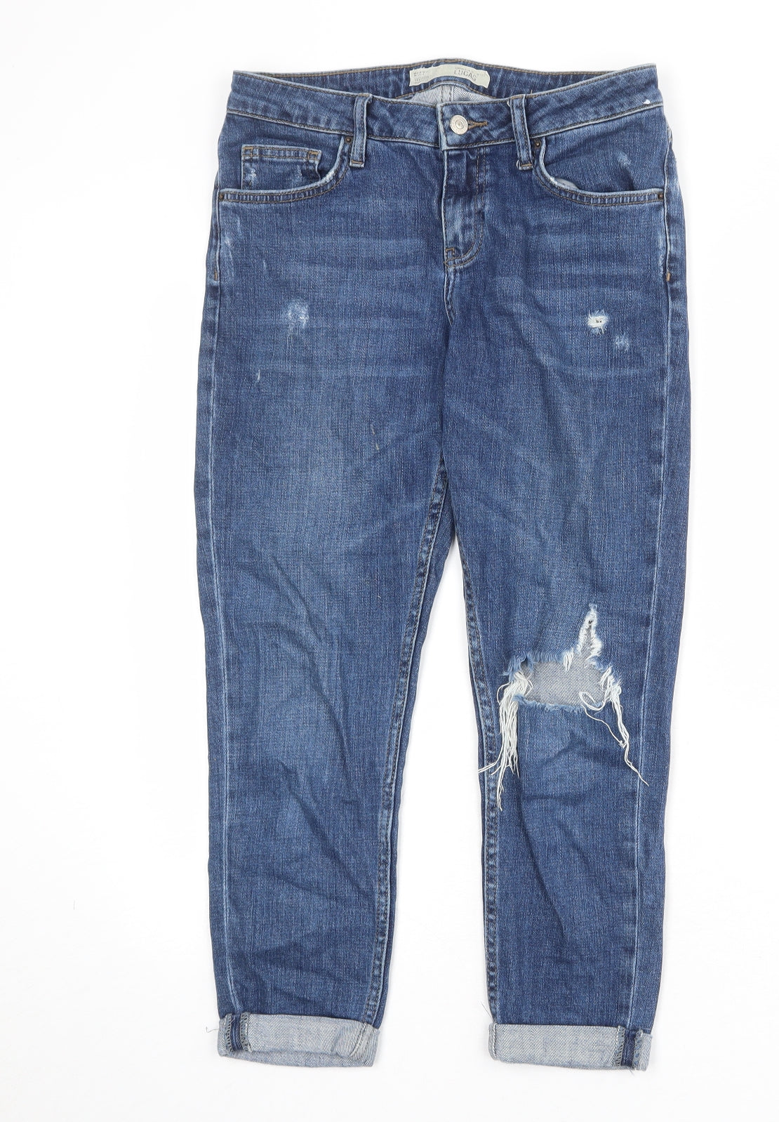 Topshop Womens Blue Cotton Tapered Jeans Size 28 in Regular Zip