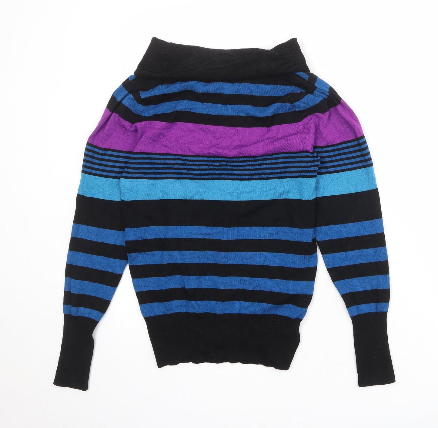 Marks and Spencer Womens Multicoloured Roll Neck Striped Viscose Pullover Jumper Size 10
