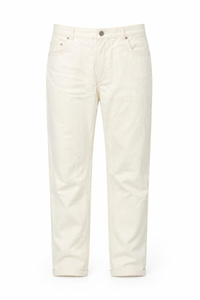 Front view of ASOS women’s ivory cotton straight jeans, size UK 32, in regular zip
