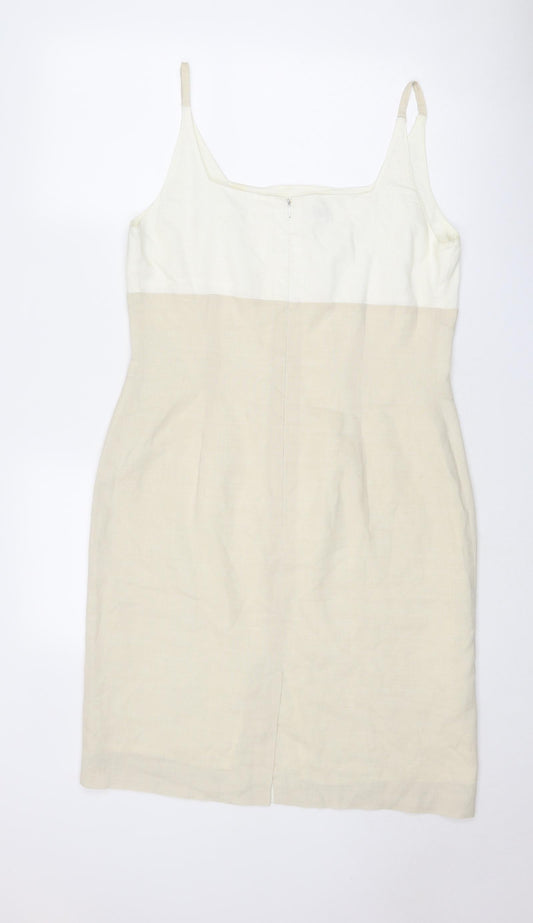 Umlauf & Klein Womens Beige Colourblock Polyester A-Line Size 16 Square Neck Zip