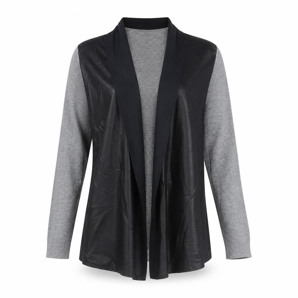 Zara Womens Grey V-Neck Viscose Cardigan Jumper Size M - Faux Leather Style