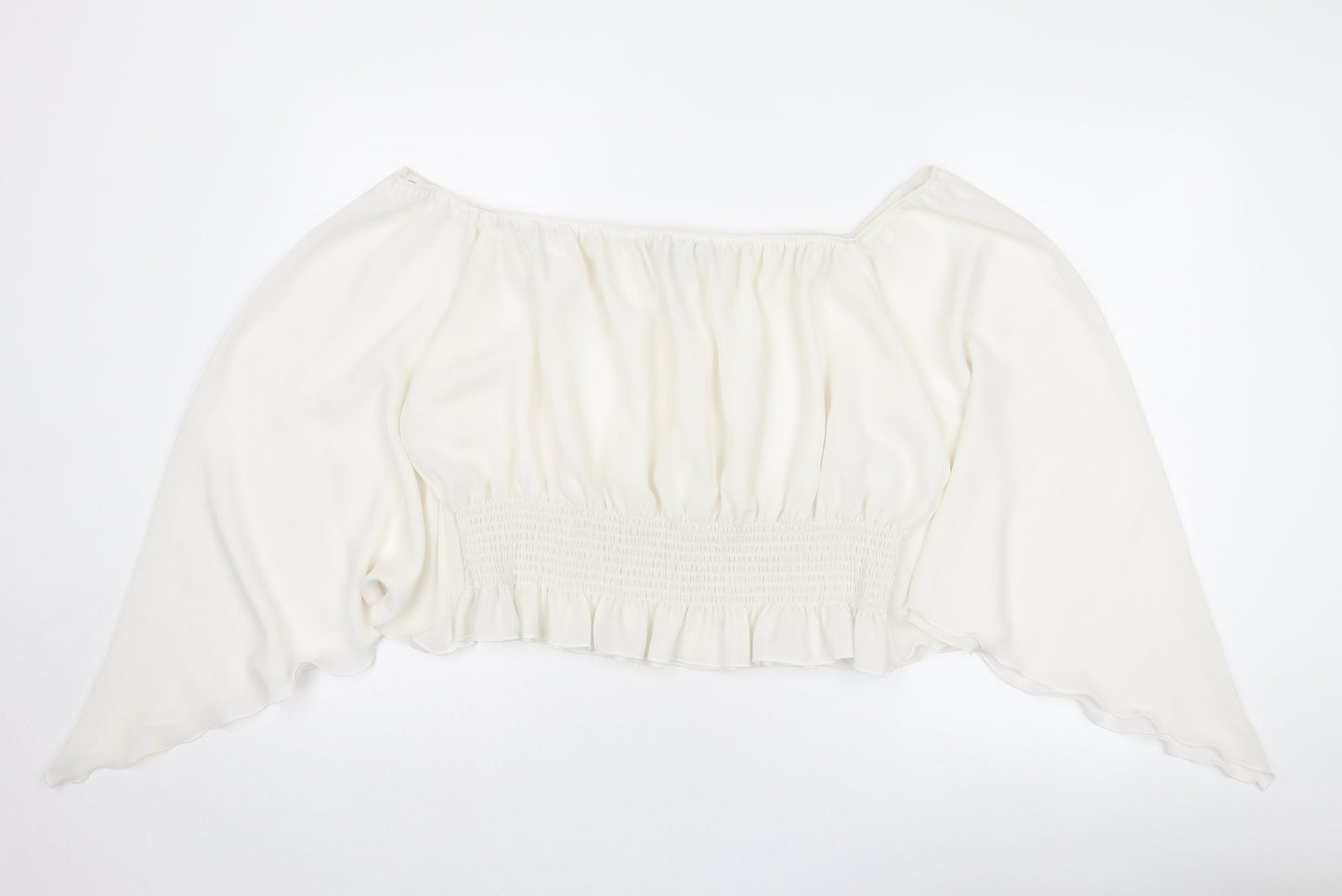 Inspire Womens White Polyester Cropped Blouse Size 16 Square Neck