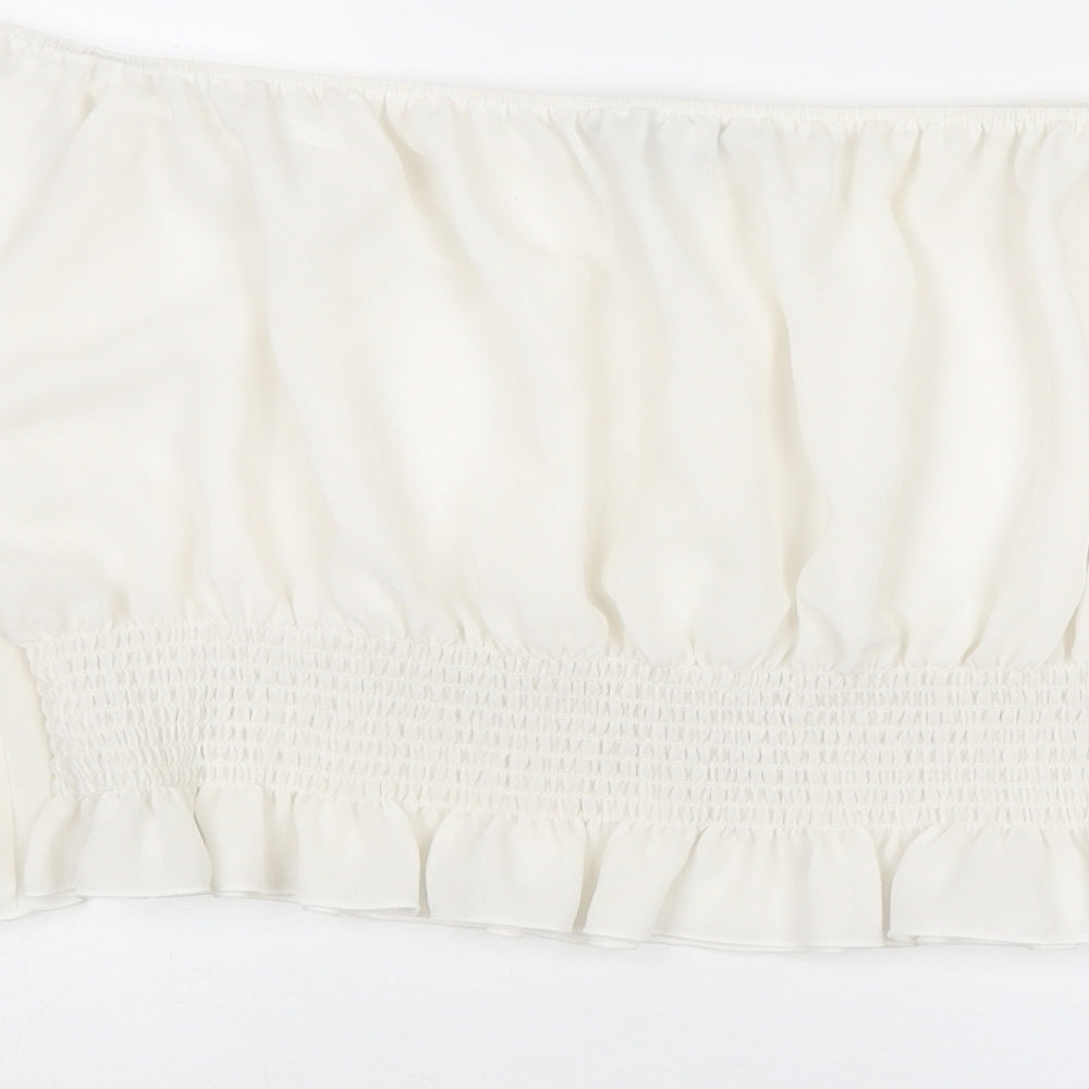 Inspire Womens White Polyester Cropped Blouse Size 16 Square Neck