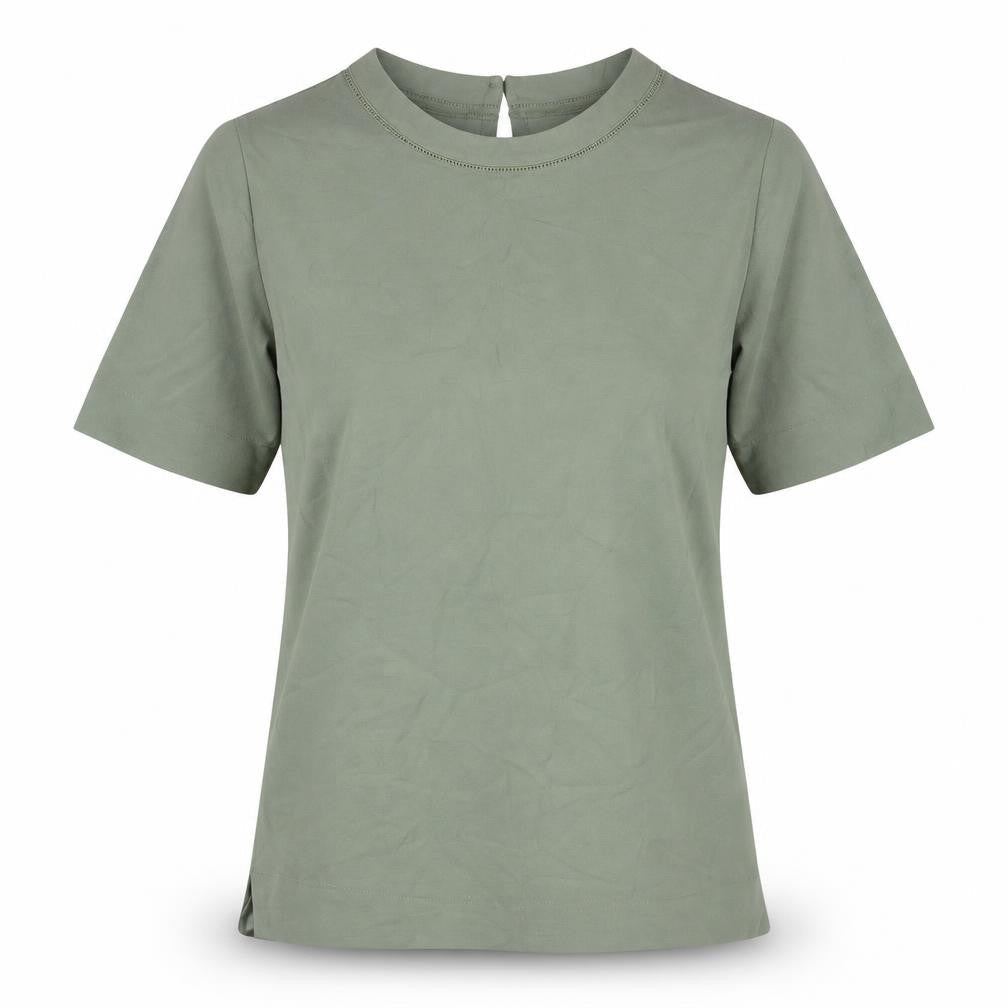Marks and Spencer Womens Green Polyester Basic T-Shirt Size 6 Round Neck