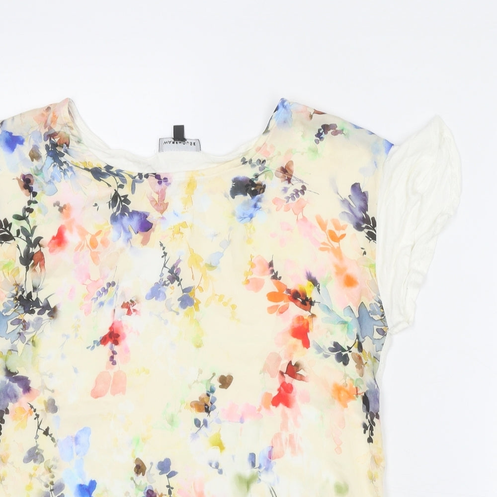 Warehouse Womens Orange Floral Polyester Basic Blouse Size 10 Round Neck