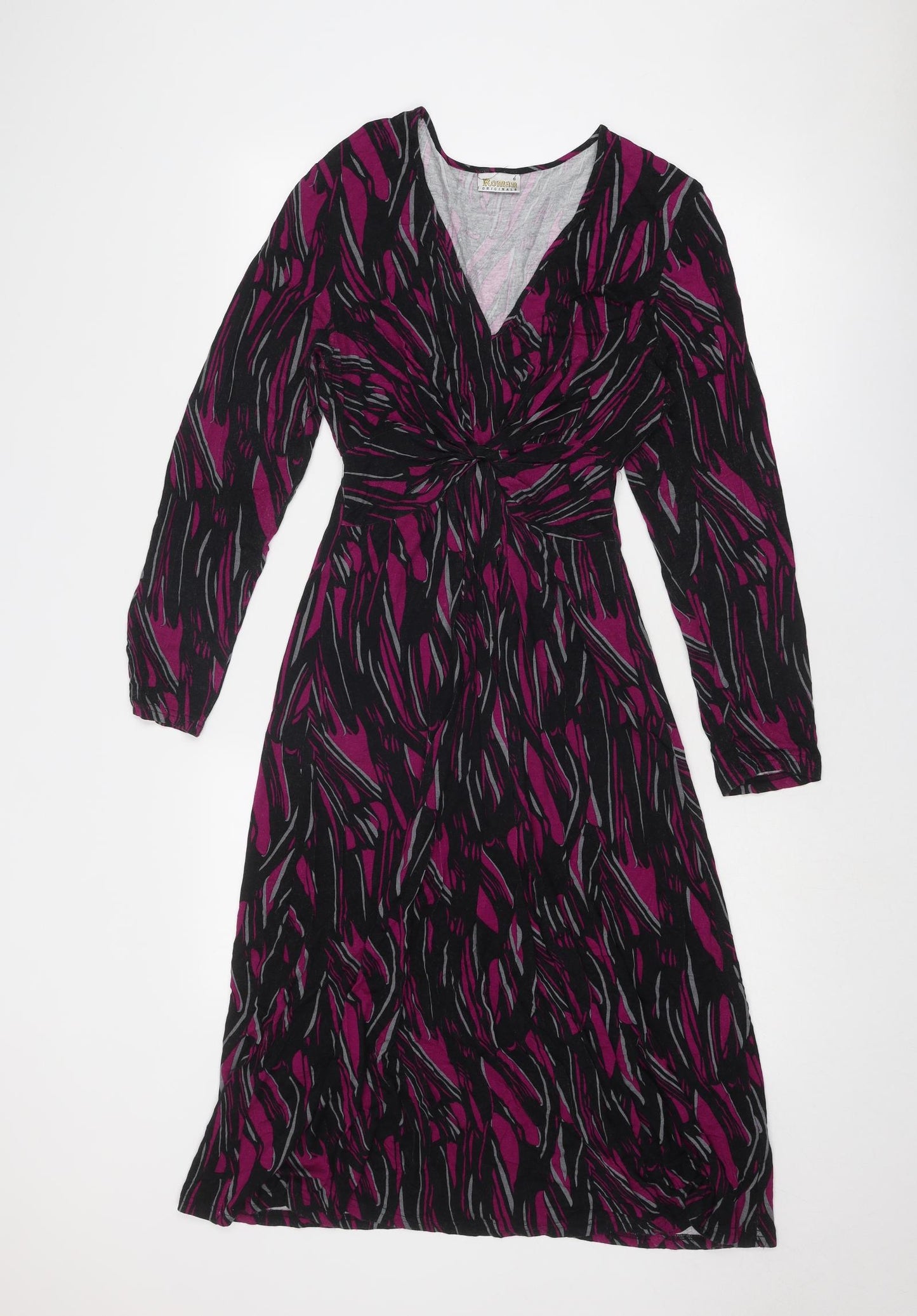 Roman Womens Purple Geometric Viscose A-Line Size S V-Neck Pullover