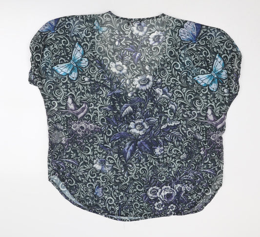 Klass Womens Blue Geometric Polyester Basic Blouse Size 12 Scoop Neck