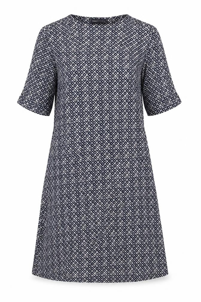 Marks and Spencer Womens Blue Geometric Viscose A-Line Size 12 Round Neck Pullover