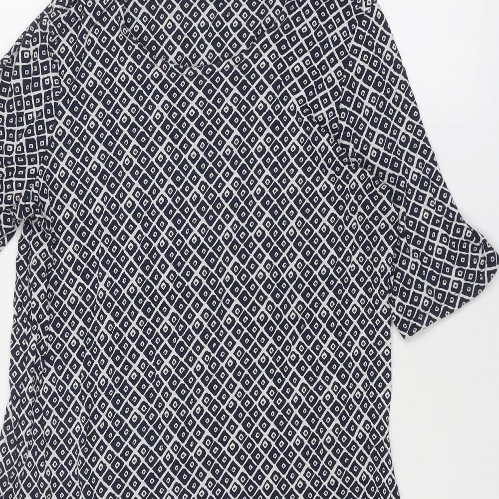 Marks and Spencer Womens Blue Geometric Viscose A-Line Size 12 Round Neck Pullover
