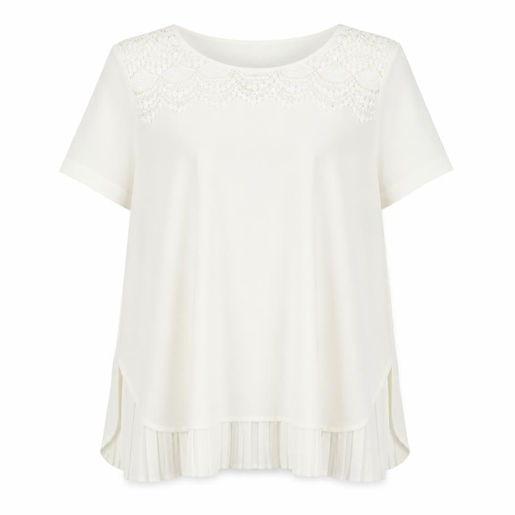 Marks and Spencer Womens Ivory Polyester Basic Blouse Size 12 Round Neck - Crochet Detail