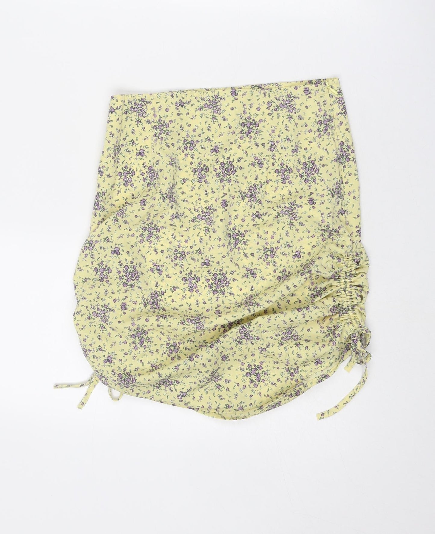 Reverse Womens Yellow Floral Polyester Mini Skirt Size S Zip - Ruched