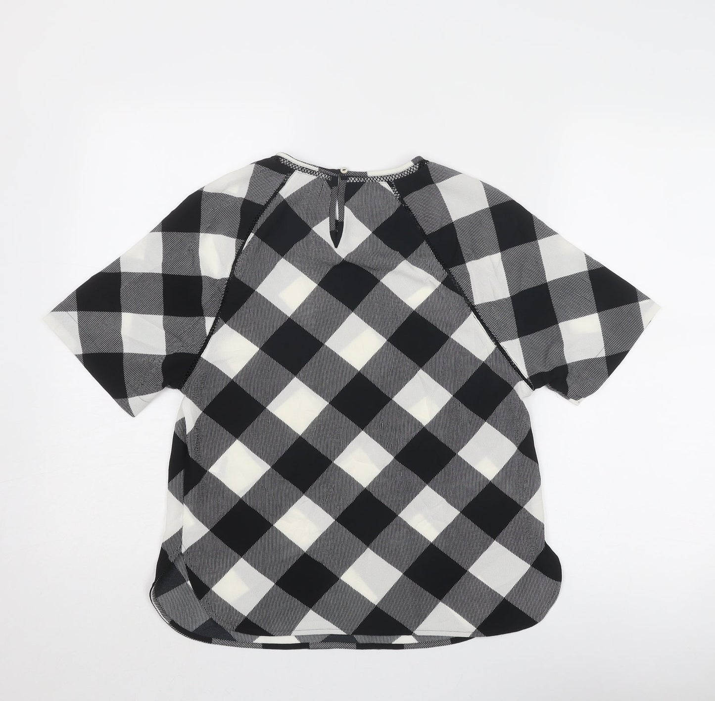 Marks and Spencer Womens Black Geometric Polyester Basic Blouse Size 6 Round Neck